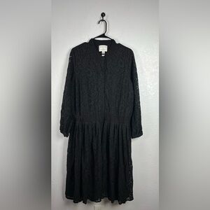 LANE BRYANT GIRL WITH CURVES DRESS LONG SLEEVE BLACK FLORAL LACE BUTTON FRONT 24